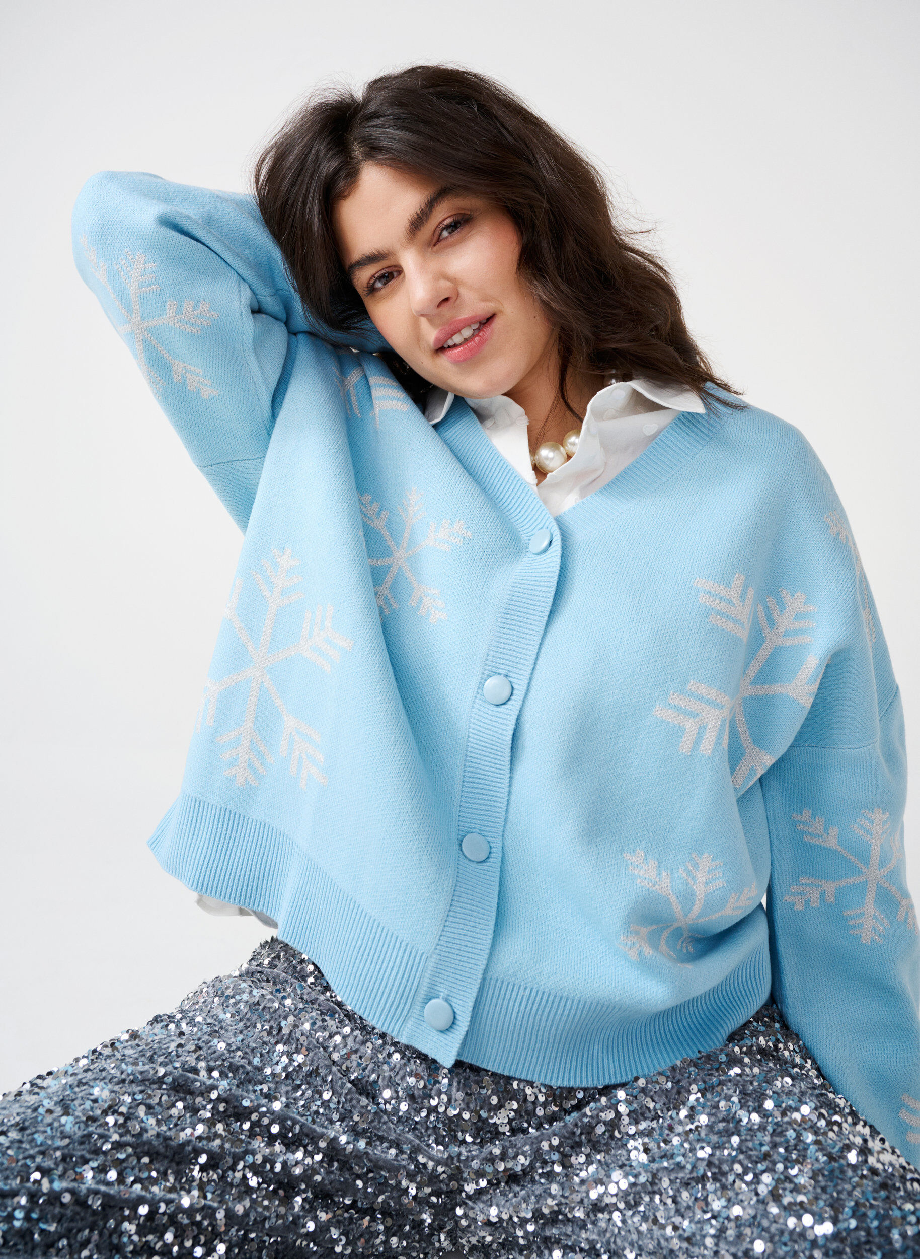 Zizzi Julestrikket cardigan, Cerulean Comb, Image image number 0