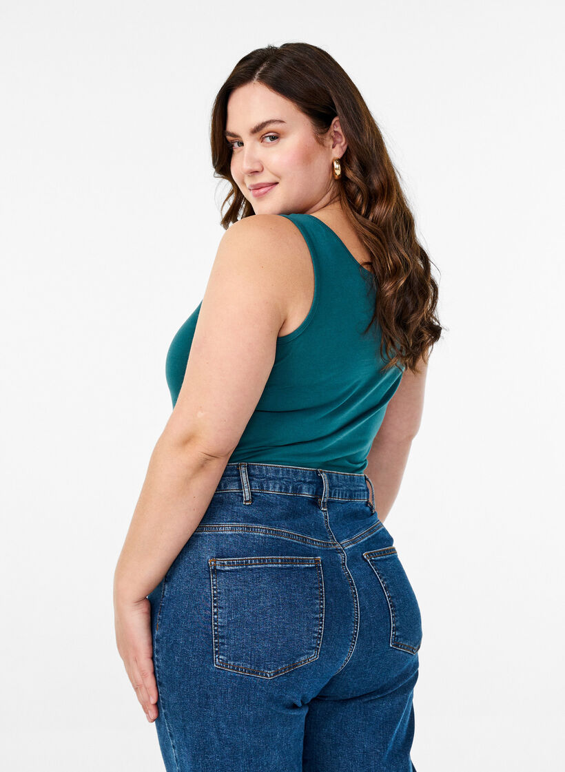 Ensfarget basic topp i bomull, Gr&oslash;nn, Model image number 2