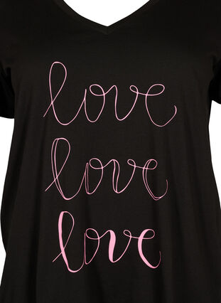 T-skjorte i bomull med V-hals og trykk, Black W. Love, Packshot image number 2