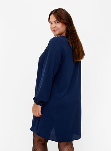 Kjole med lange ermer og V-hals, Navy, Model image number 1