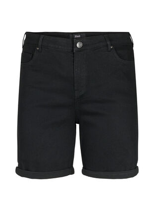 Zizzi Tettsittende dongerishorts med høy midje, Black, Packshot image number 0