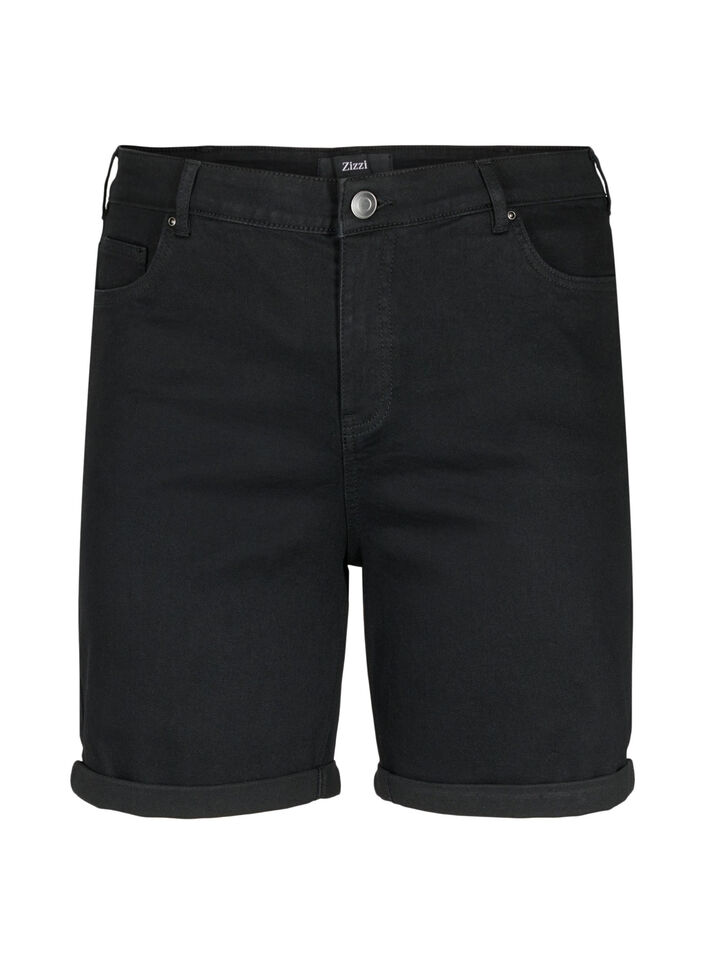 Tettsittende dongerishorts med høy midje, Black, Packshot image number 0