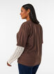 Loose fit T-skjorte med lange blondeermer, Brun, Model image number 2