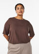 Vevet bluse med korte ermer og rund hals, Brun, Model image number 0