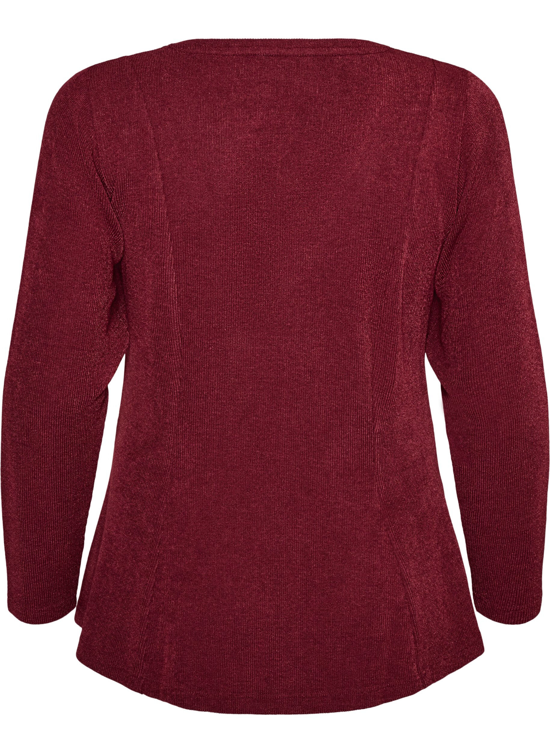 ZizziJersey bluse med ribbet tekstur og A-linje passform, R&oslash;d, Packshot image number 1