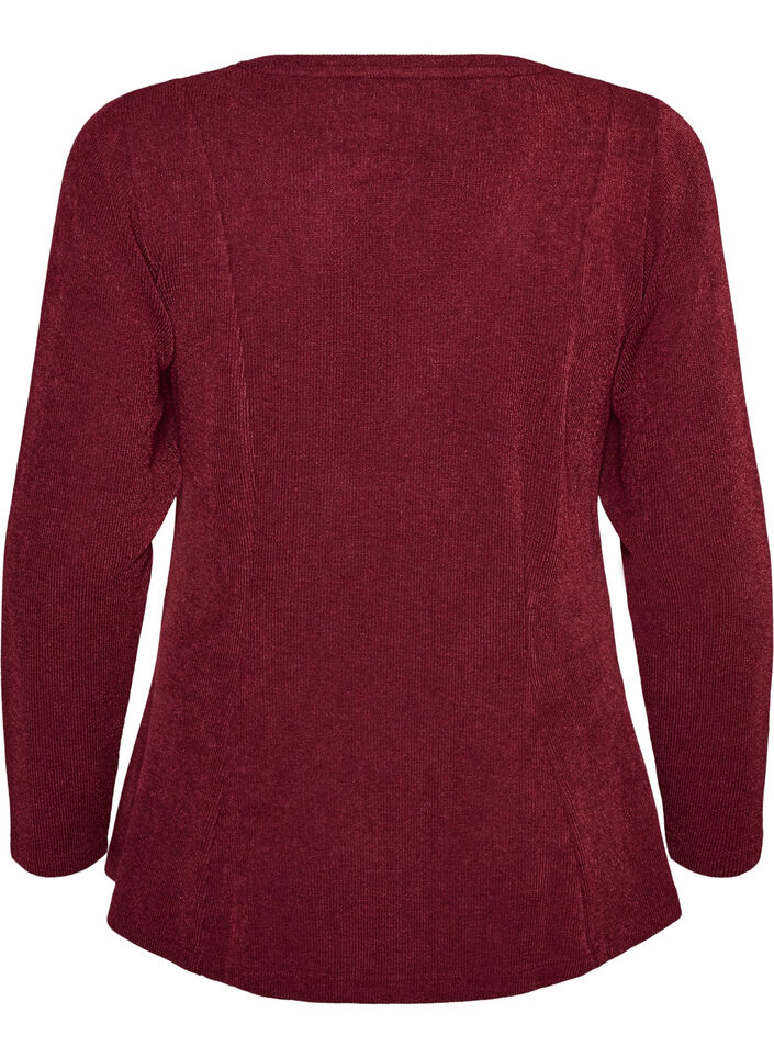 Jersey bluse med ribbet tekstur og A-linje passform, R&oslash;d, Packshot image number 1