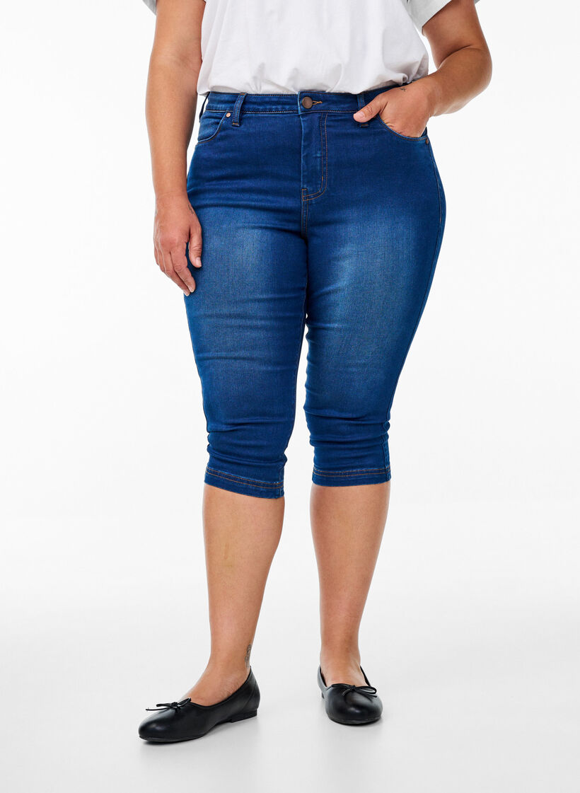 Amy capribukser med høyt liv og super slim fit, Blue denim, Model
