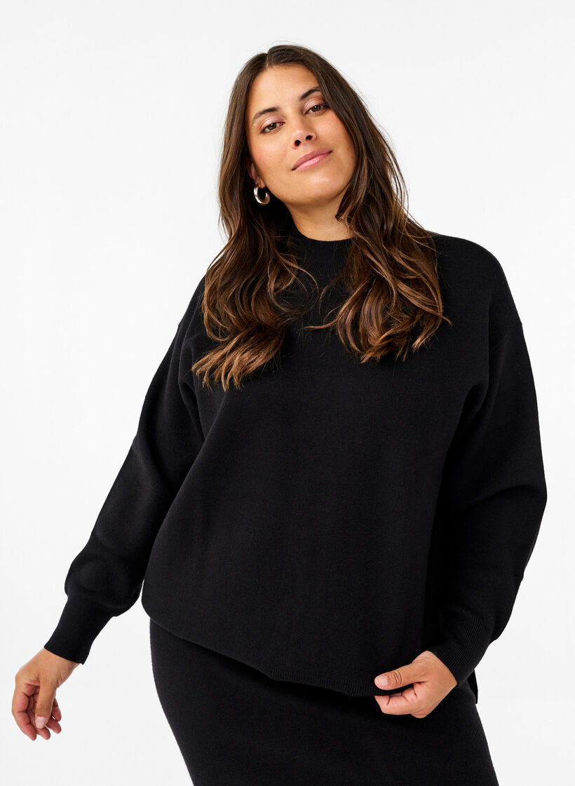 Ensfarget strikket bluse, Black, Model image number 0