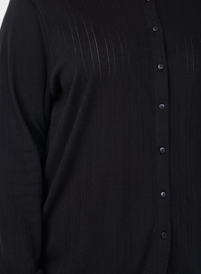 Cardigan i &oslash;kologisk bomull med hullbroderi, Svart, Model image number 3