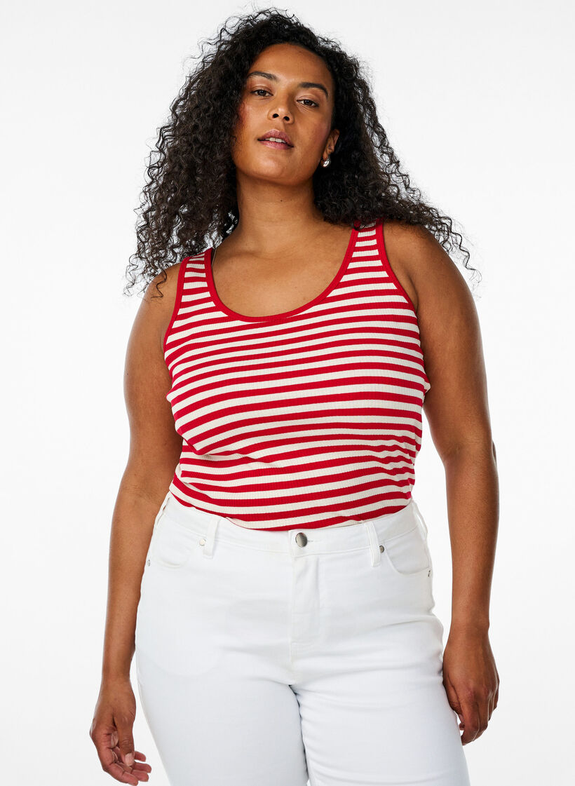 Stripete ribbestrikket singlet, R&oslash;d, Model image number 0