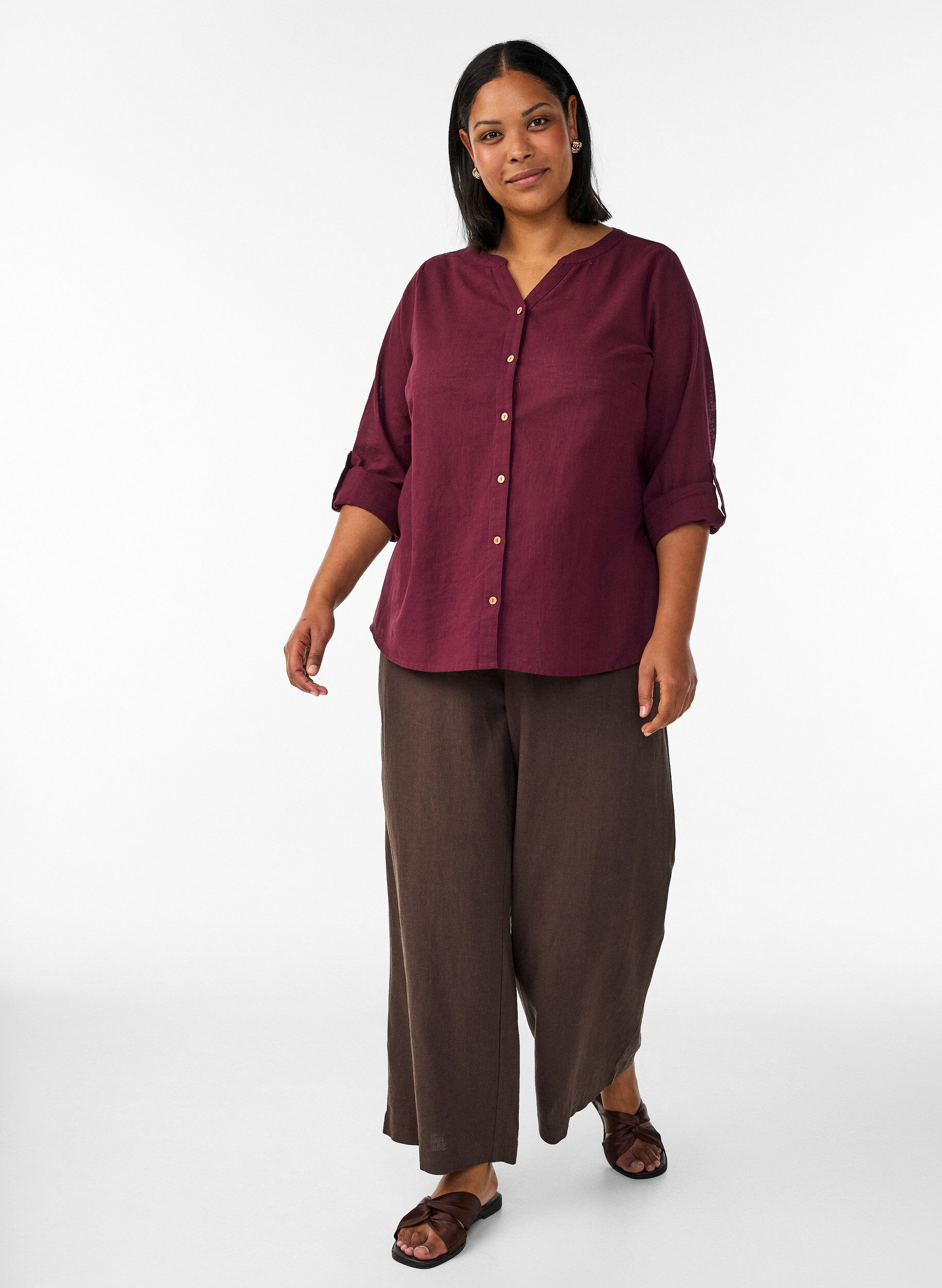 ZizziBomullsbluse med V-hals, R&oslash;d, Model image number 1