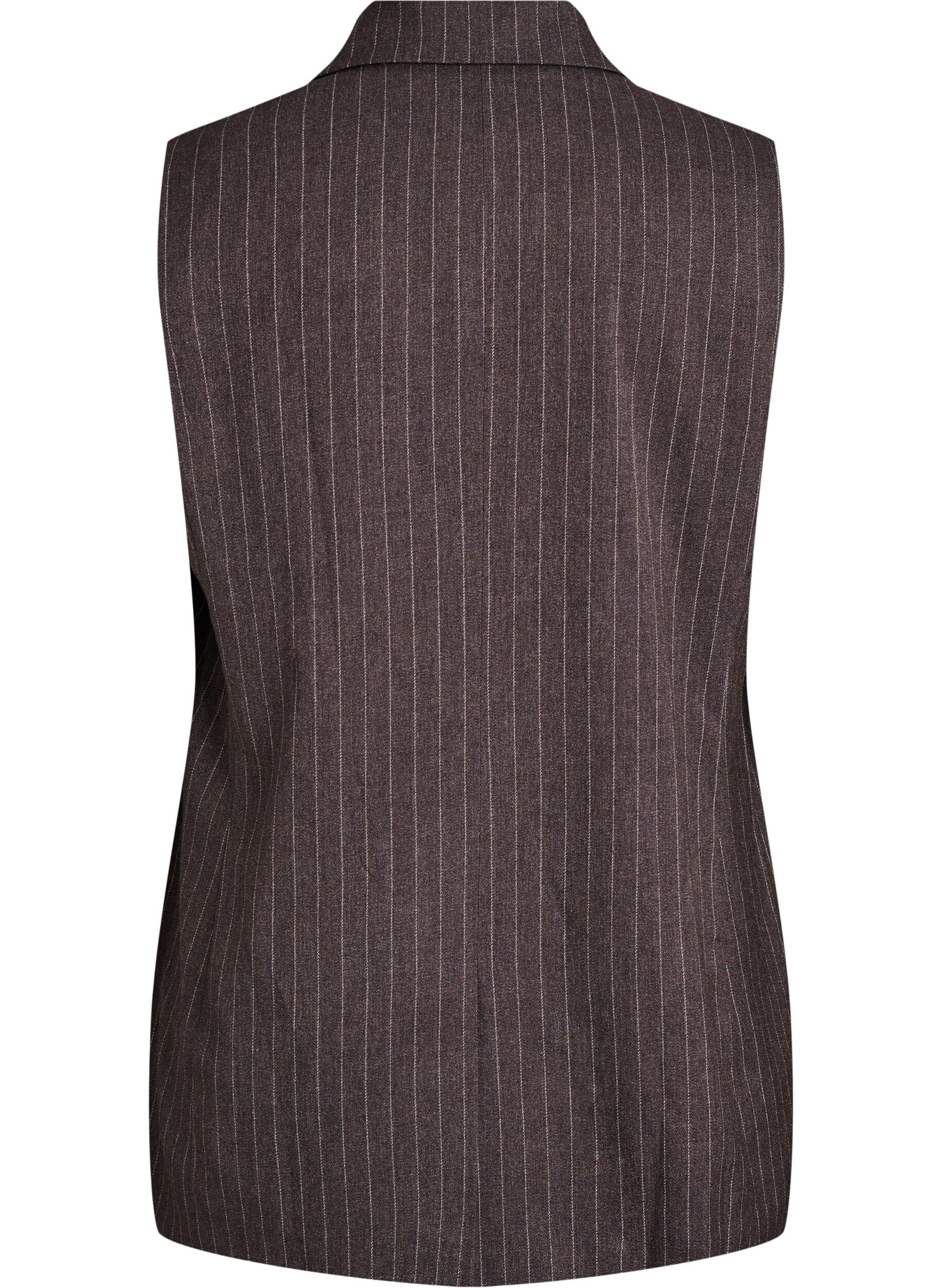 Zizzi Pinstripe vest med jakkeslag, Brun, Packshot image number 1