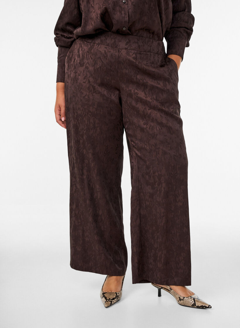 Loose fit bukser med paisleym&oslash;nster og h&oslash;y midje, Brun, Model image number 2