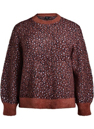 Zizzi Strikkeplagg med dyretrykk og fluffy finish, Rød, Packshot image number 0