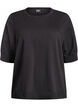 Finstrikket bluse med korte ermer, Svart, Packshot image number 0
