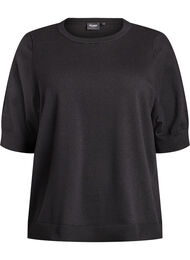 Finstrikket bluse med korte ermer, Svart