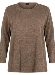 Melange Bluse med rund hals og lange ermer, Caribou