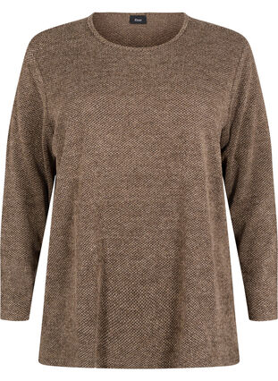 Zizzi Melange Bluse med rund hals og lange ermer, Caribou, Packshot image number 0