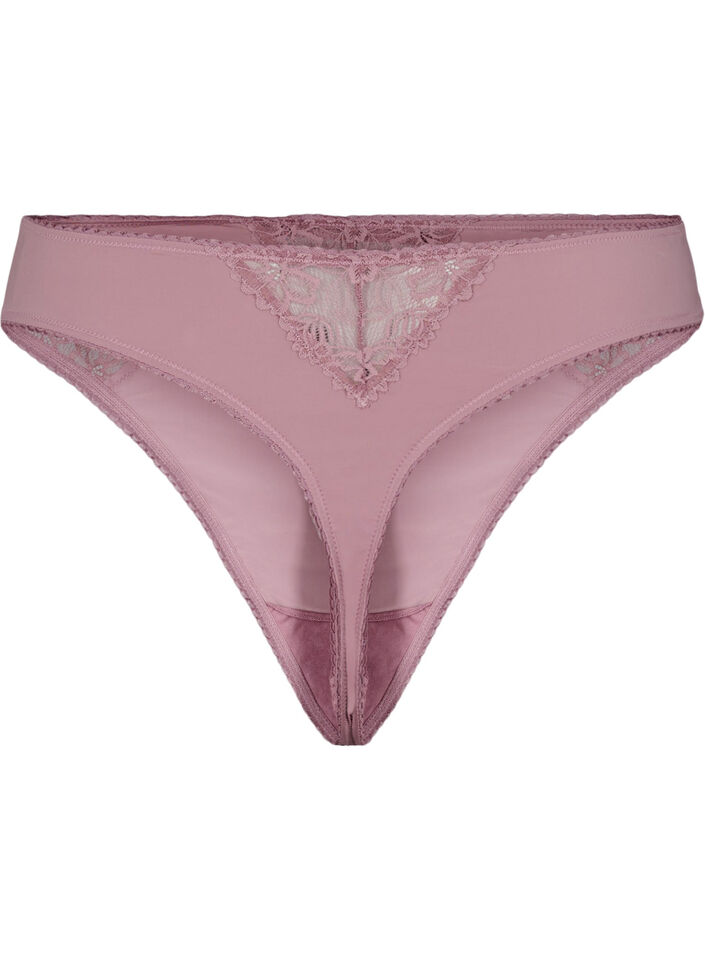 Mikrofiberstring med blonder, Rosa, Packshot image number 1