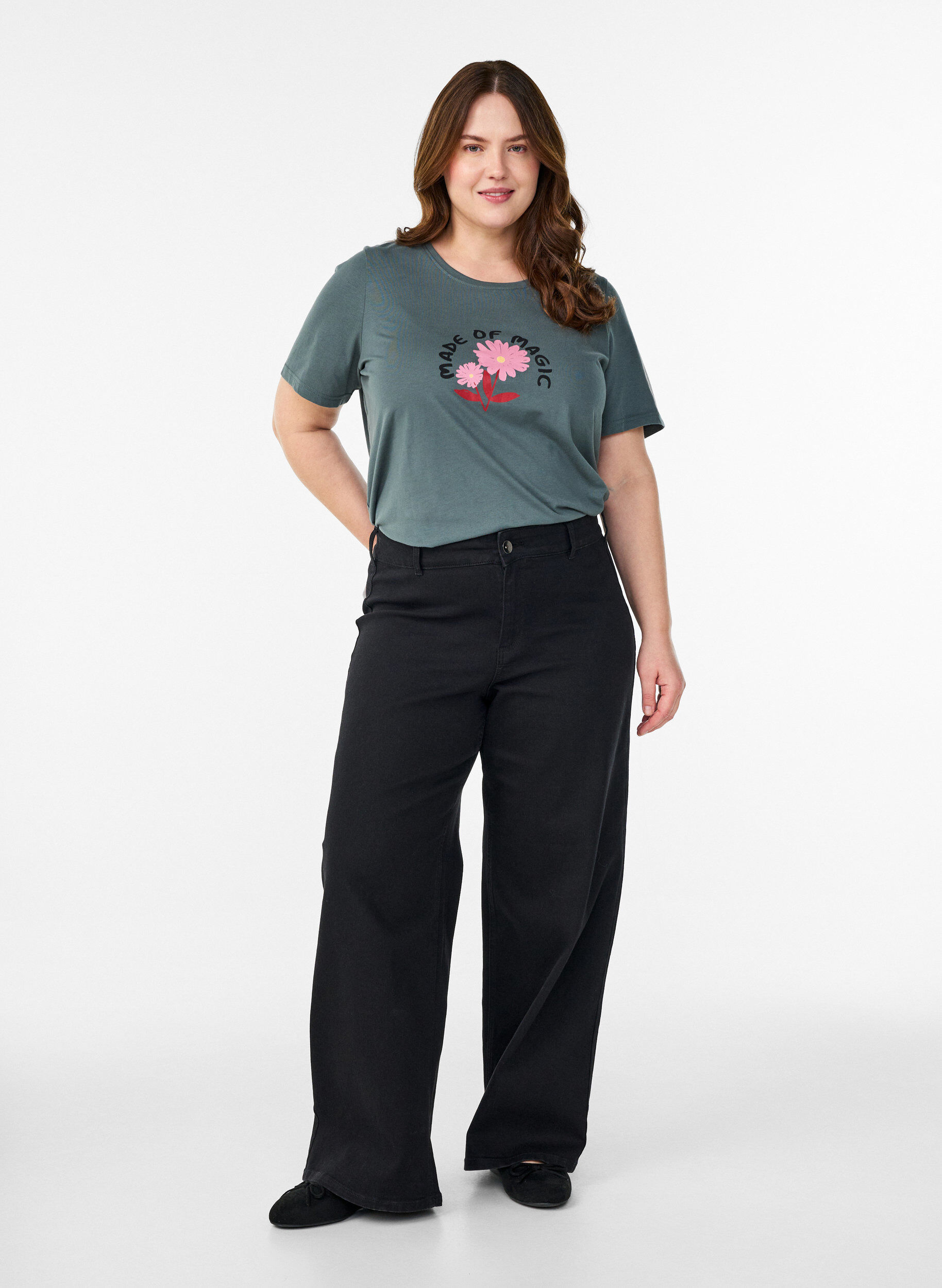 Zizzi T-skjorte med trykk, Gr&oslash;nn, Model image number 1