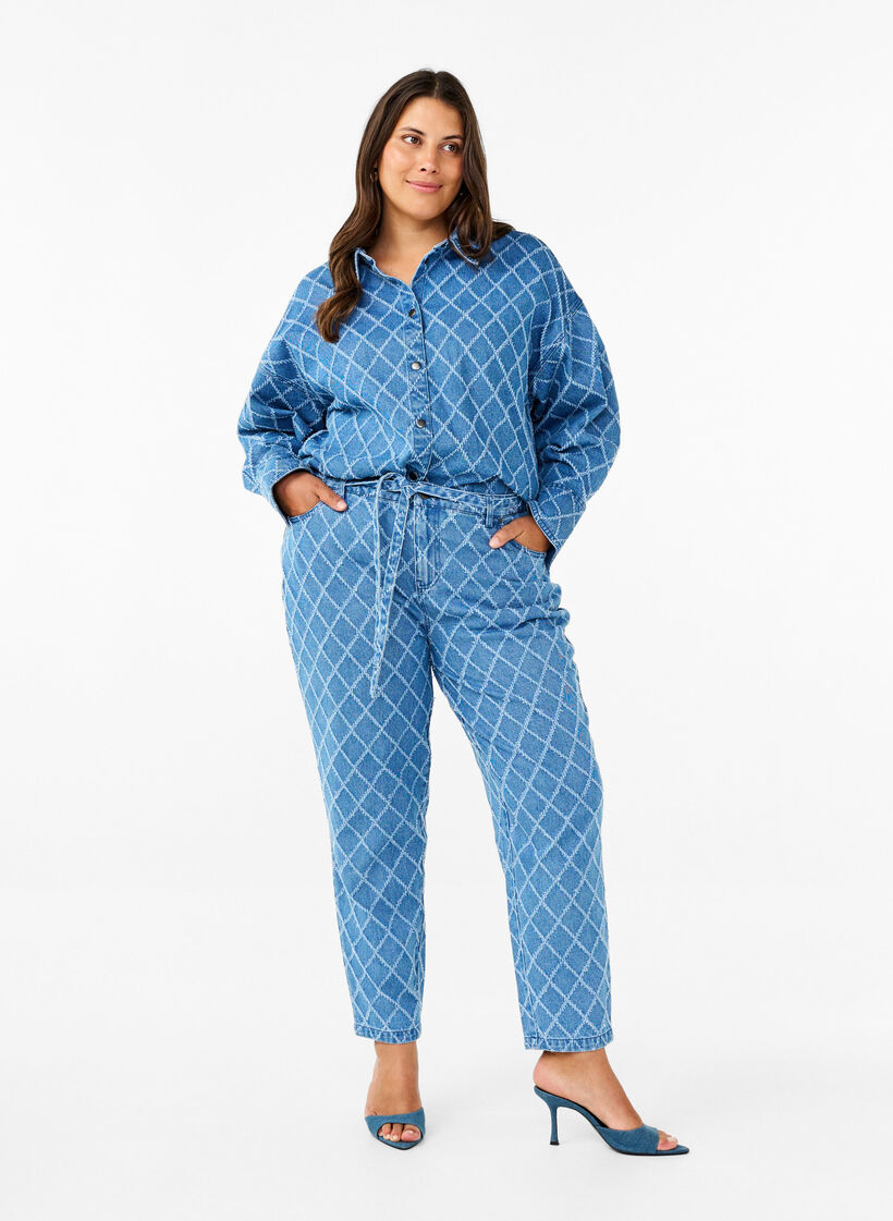 Cropped Mille jeans med destroy-mønster, Blue Denim, Model image number 0