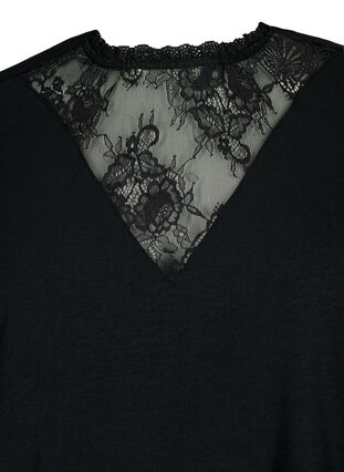 Bluse med lange ermer og blondedetaljer, Black, Packshot image number 2