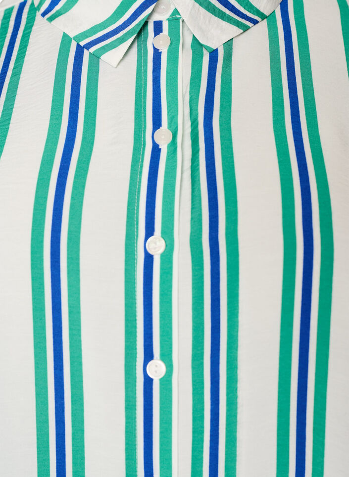 Stripet viskose skjorte med korte ermer, Vanilje, Packshot image number 2