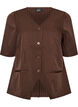 N&aring;lestripet bluse med rhinsteiner og knapper, Brun, Packshot image number 0