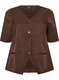 N&aring;lestripet bluse med rhinsteiner og knapper, Brun