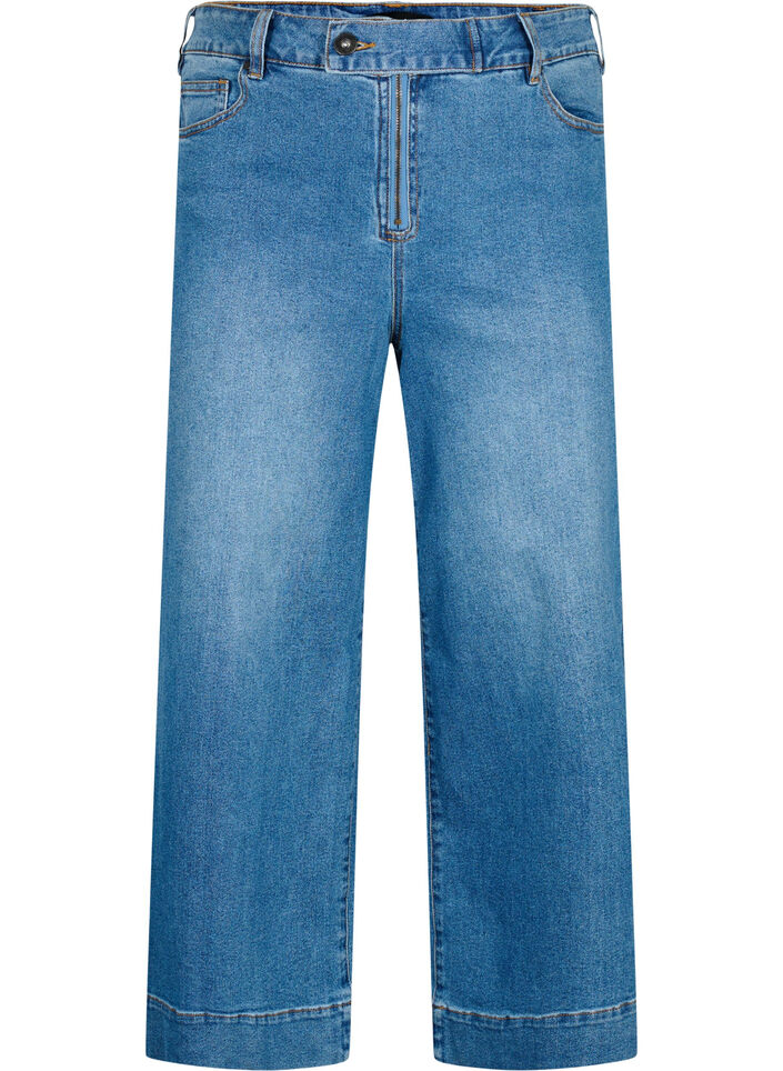 Cropped jeans med vidde, Blå, Packshot image number 0