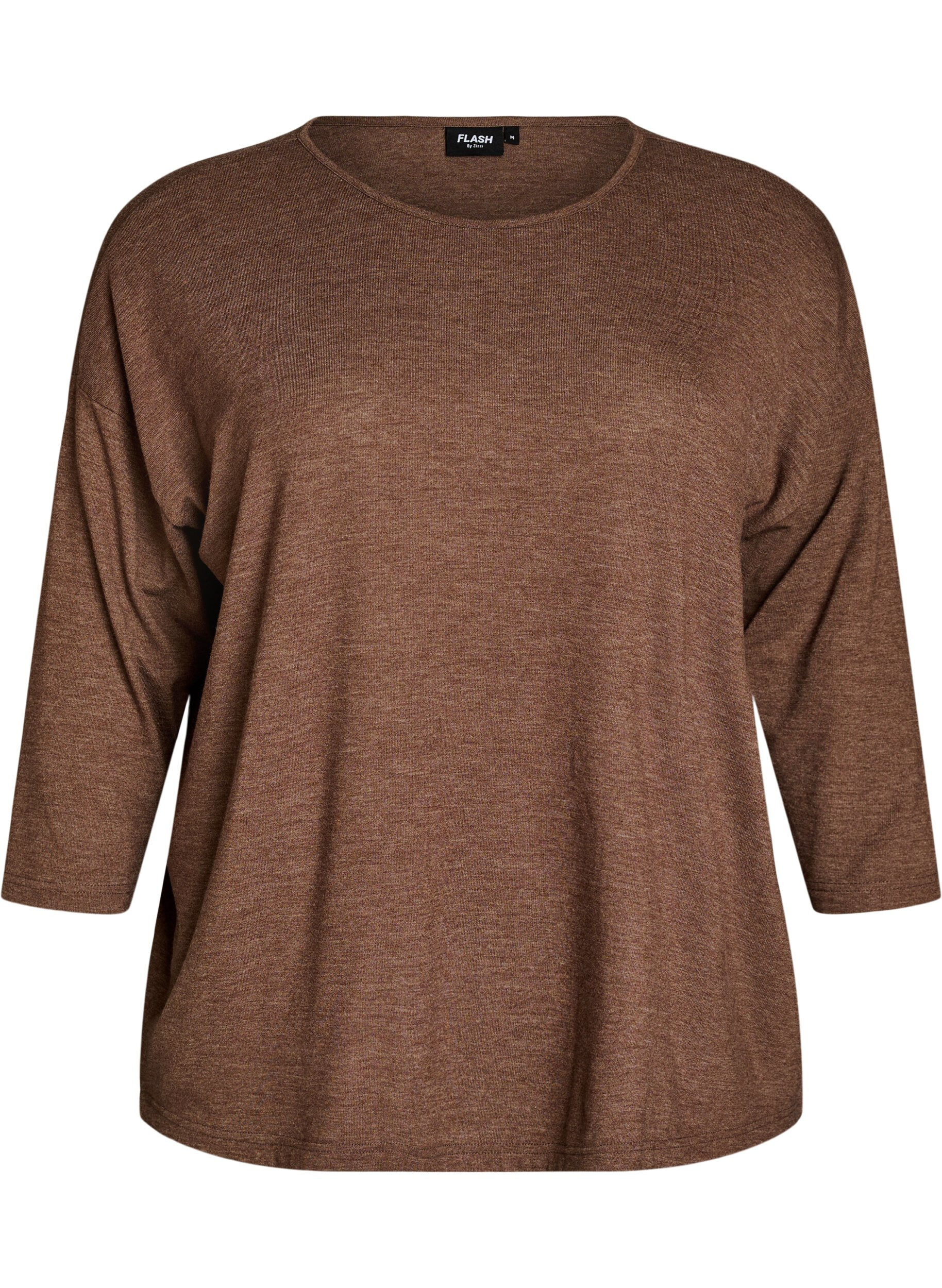 ZizziJersey bluse med 3/4 ermer, Brun, Packshot image number 0