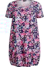 Kortermet bomullskjole med trykk, Bl&aring;