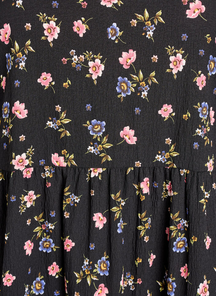 Ankellang kjole med korte ermer og lagdelte volanger, Svart, Packshot image number 2