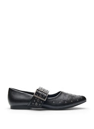 Wide fit - Spiss ballerina med spenne og nagler, Black