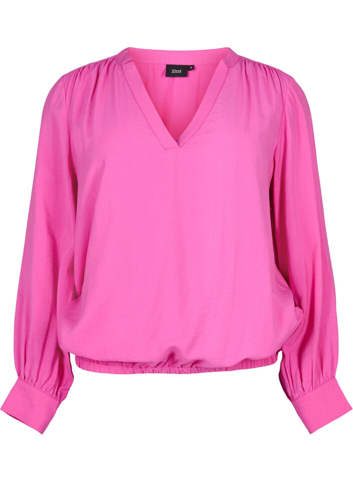 Viskosebluse med V-hals, Raspberry Rose, Packshot image number 0