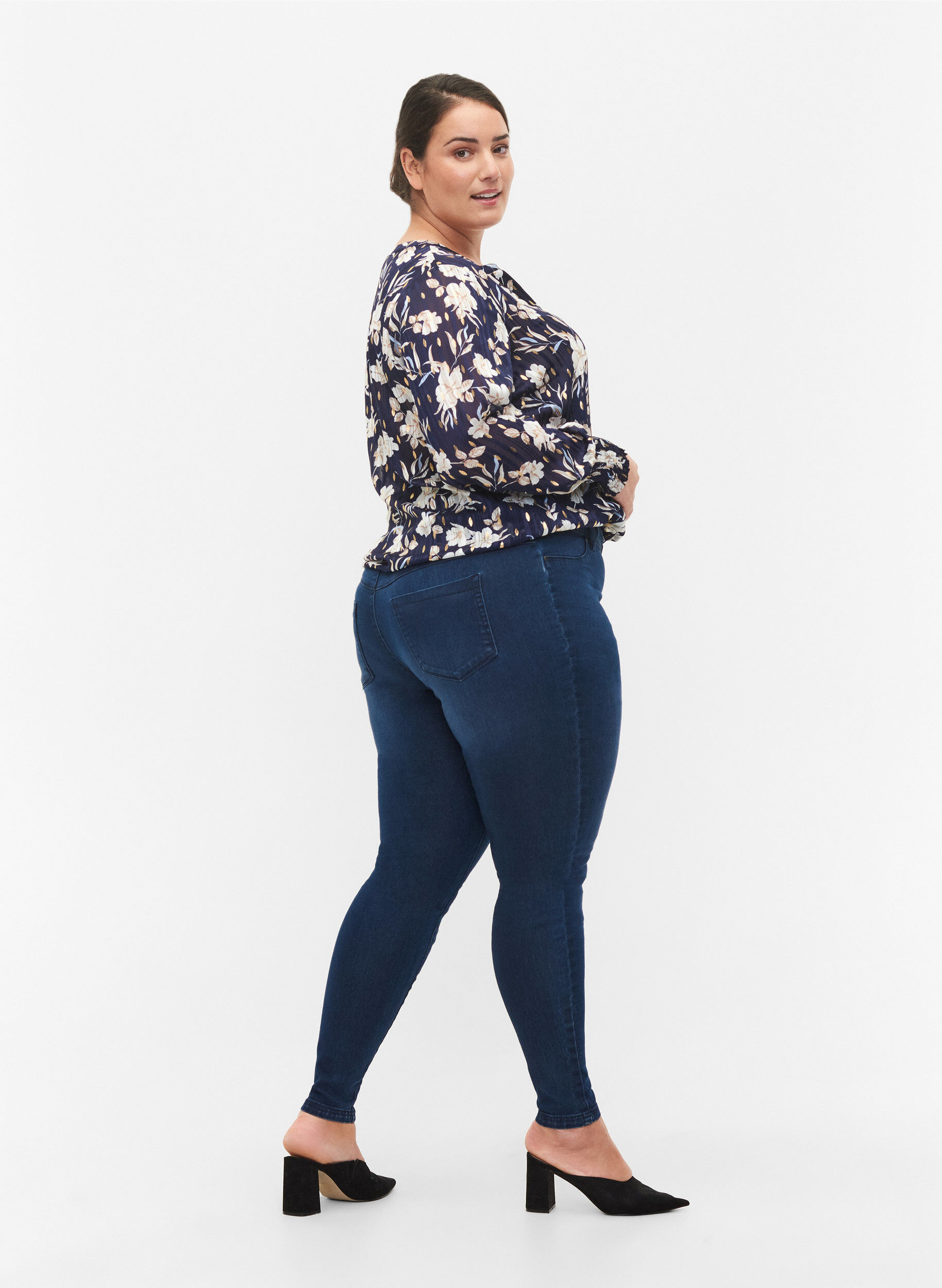 Zizzi Jeggings i bomullsblanding, Dark blue denim, Model image number 1