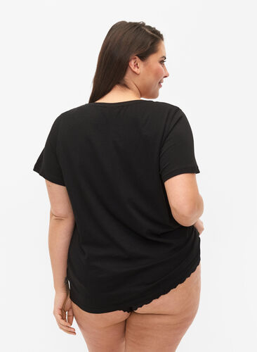 Pysjamas T-skjorte av bomull med trykk, Black w. Be , Model image number 1