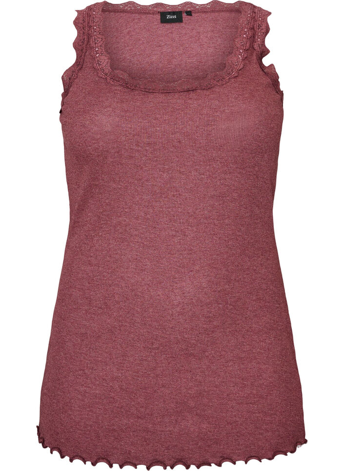 Ribbet topp med blondedetalj, R&oslash;d, Packshot image number 0