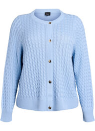 Flettestrikket cardigan med gullfargede knapper, Bl&aring;