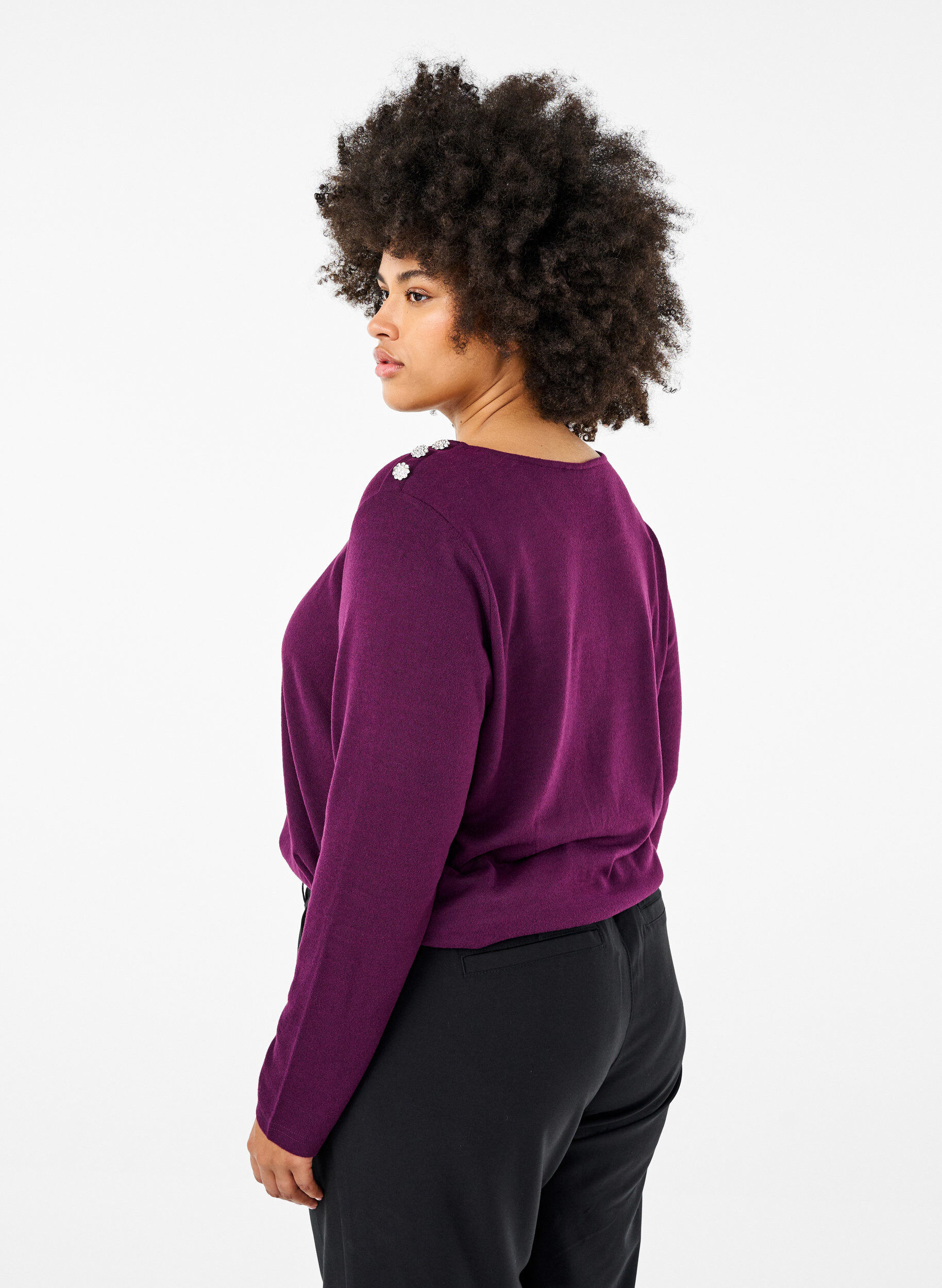 ZizziBluse med dekorative knapper, Lilla, Model image number 2