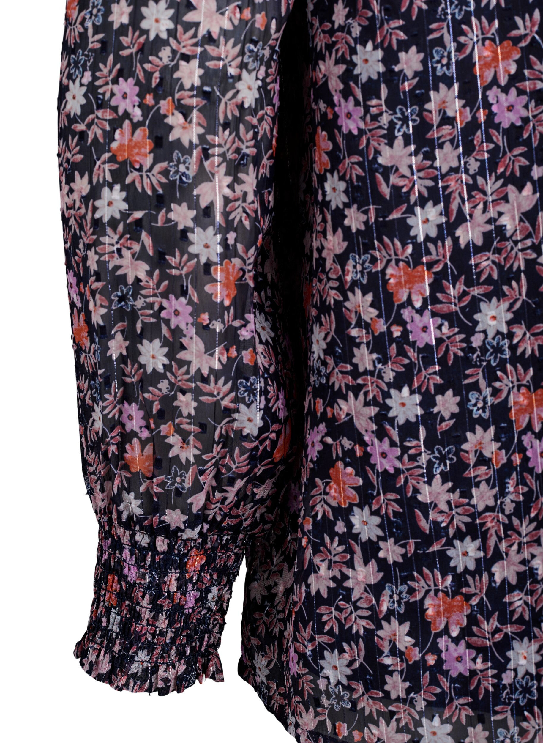 ZizziBluse med blomstertrykk og glittertr&aring;d, Bl&aring;, Packshot image number 3