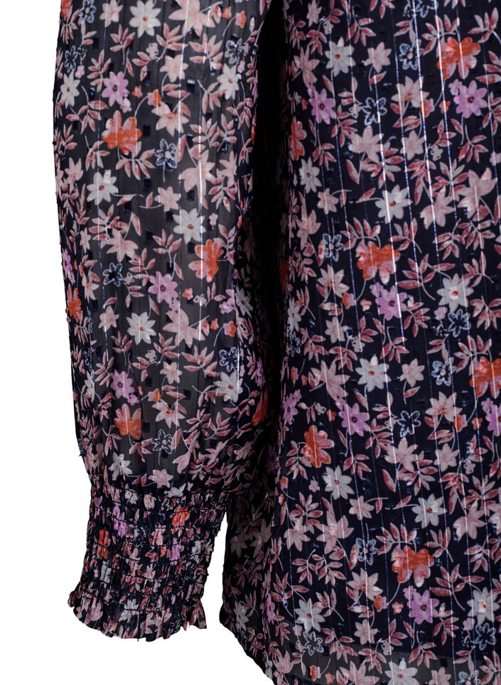 Bluse med blomstertrykk og glittertr&aring;d, Bl&aring;, Packshot image number 3