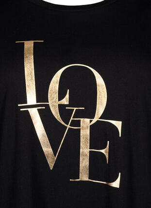 T-skjorte i bomull med gullfarget tekst, Black w. Gold Love, Packshot image number 2