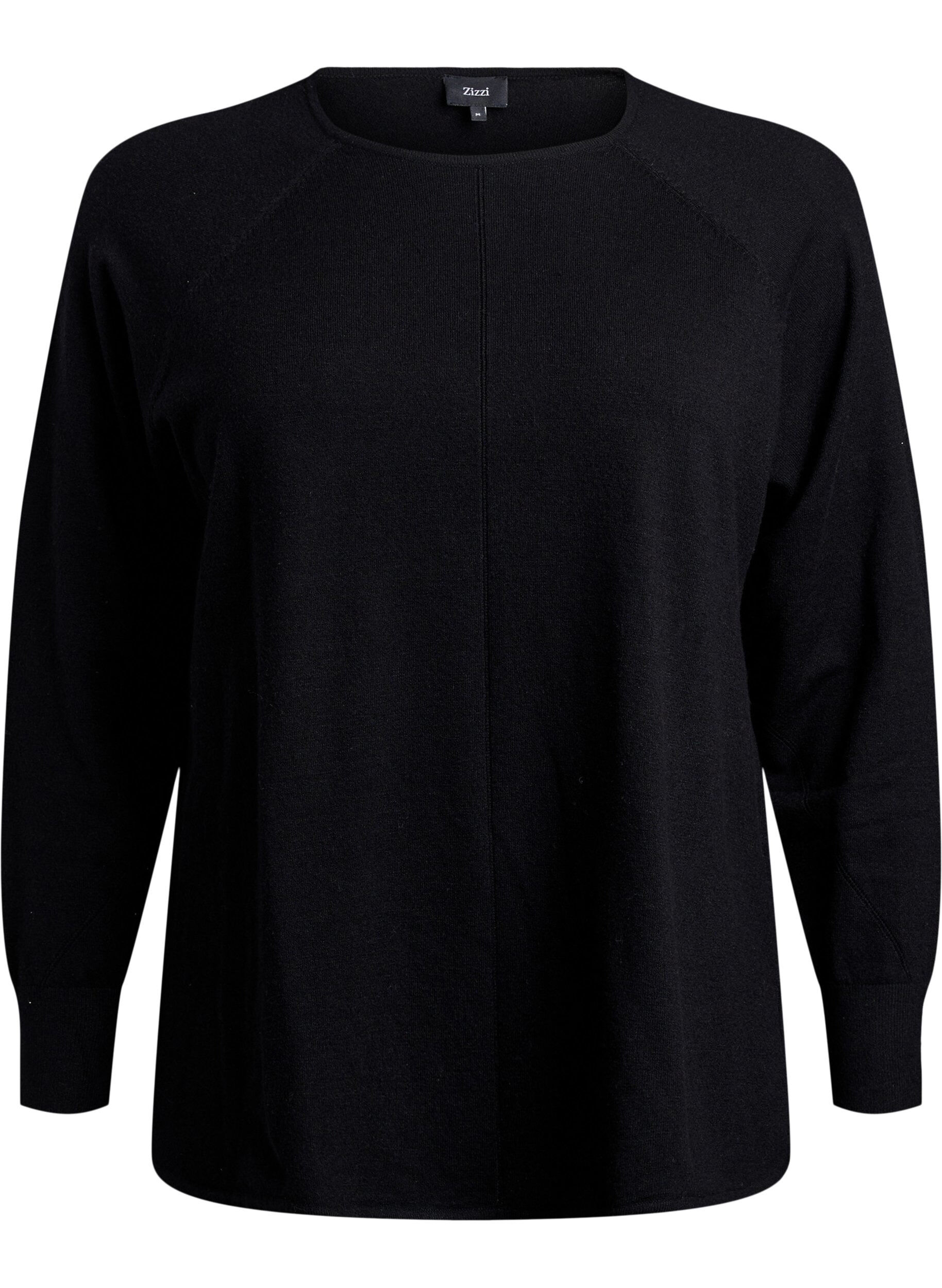 Strikket bluse med rund hals og strikket m&oslash;nster