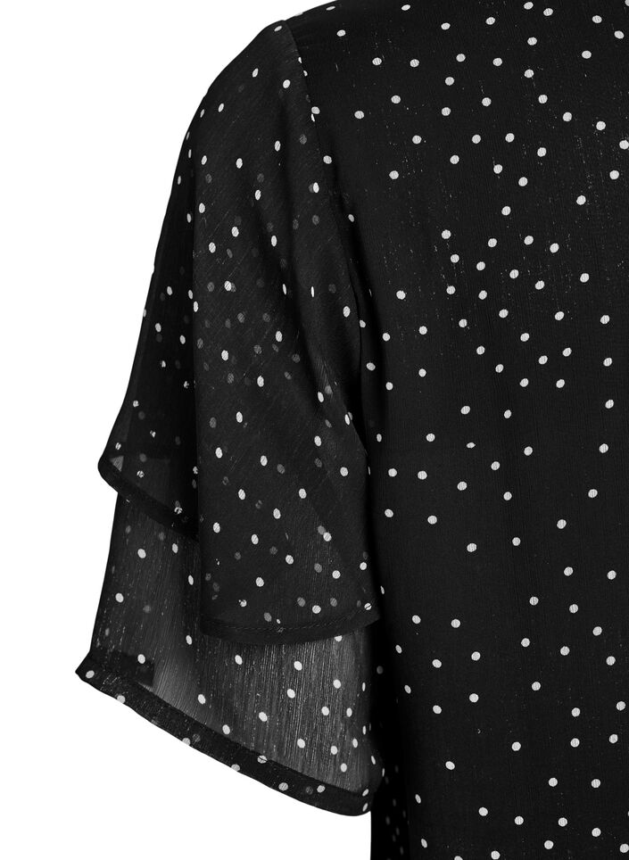 Chiffonbluse med polkadotter og volangermer, Svart, Packshot image number 3