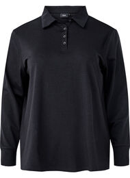 Langermet poloskjorte med striper, Black Solid
