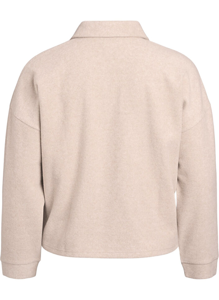 Jerseybluse med krage og V-hals, Beige, Packshot image number 1
