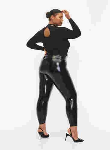 Wet look leggings, Black Shiny, Model image number 1