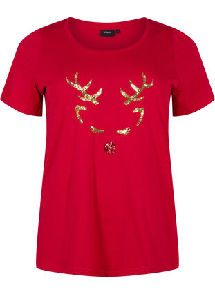 T-skjorte med julemotiv i bomull, Tango Red Reindeer, Packshot image number 0