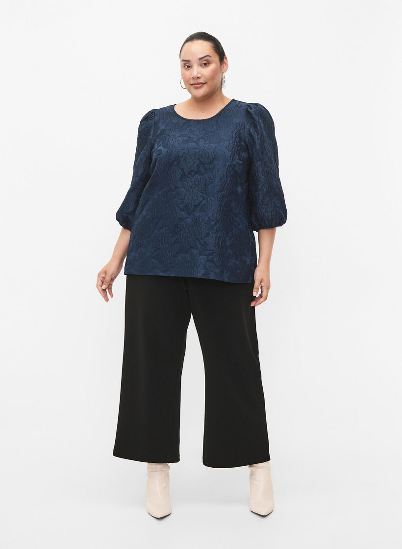 Jacquard-bluse med 3/4-ermer, Titan, Model image number 2